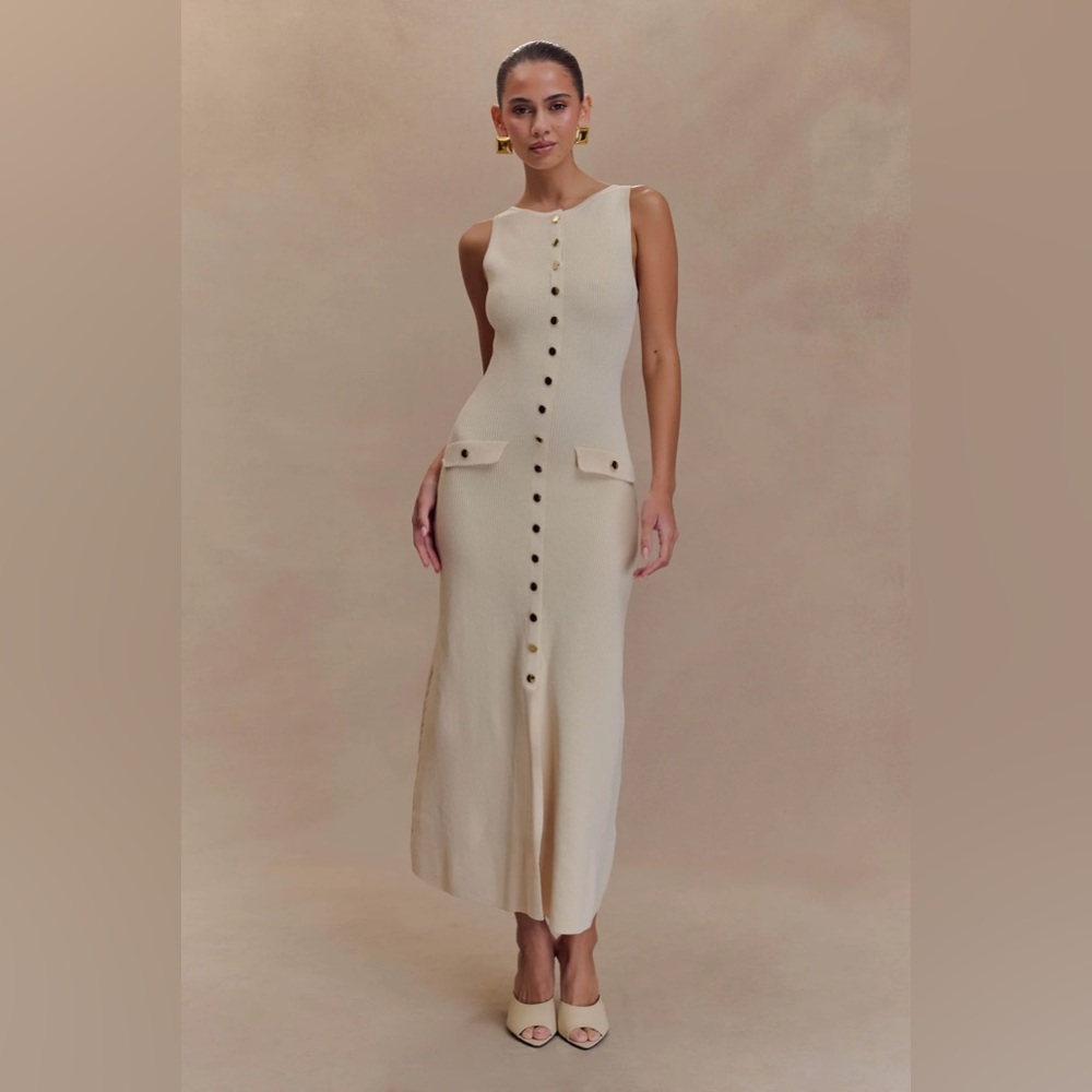 Meshki Cream Button-Front Midi Dress
